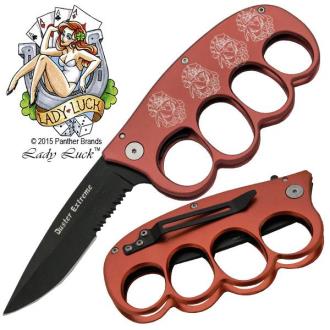 Lady Luck Brass Buckle Trigger Knuckle Duster Action Folder