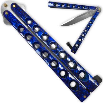 Scoundrel Alloy Balisong Butterfly Knife Blue Black Matrix Handle