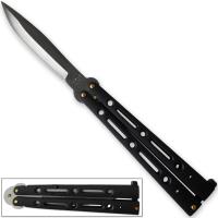B7-BK1 - Executive Butterfly Balisong Knife Black Handle W/Silver Stainless Blade 10.25in Flipper