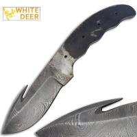 BDM-128 - White Deer Gut Hook Damascus Skinner 7.25in Knife Blank Blade DIY Make Your Own