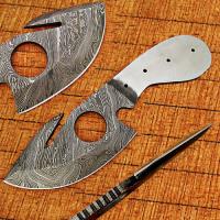 BDM-2274 - WHITE DEER Guthook 8.25in Damascus Skinner Knife Blank Blade DIY Make Your Own