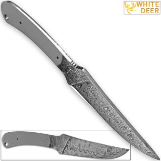 White Deer Damascus Blank Knife Full Tang Rain Drop Pattern Welded Skinner Blade