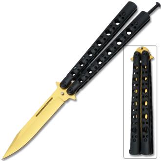 Swift Black Handle Gold Blade Balisong Butterfly Knife