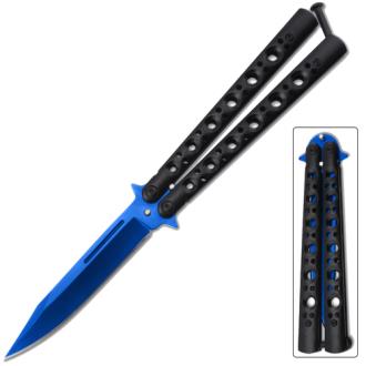 Swift Black Handle Blue Blade Balisong Butterfly Knife