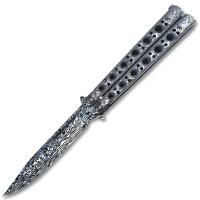 Rock Polish Damascus Steel Automatic Stiletto Lever Lock Knife