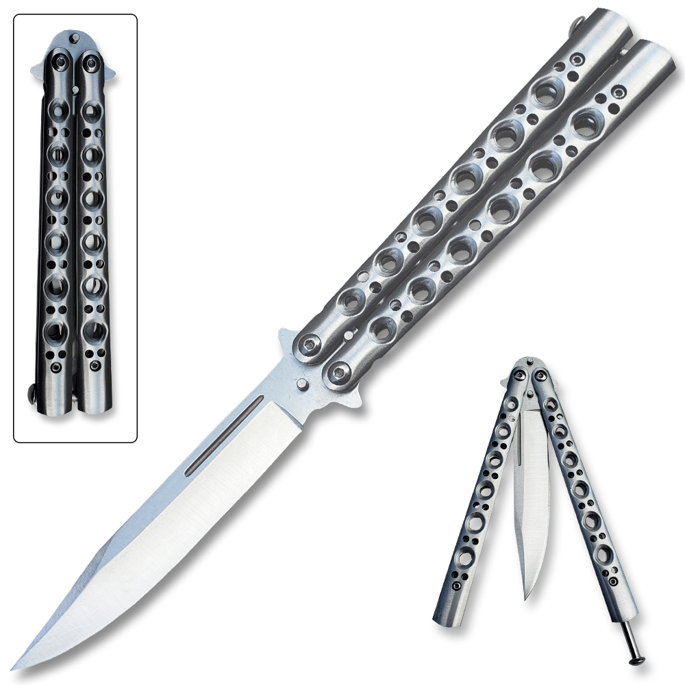 Silver Slotted Butterfly Knife Stainless Steel Blade