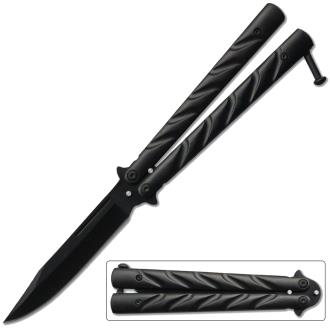 Black Heavy Duty Butterfly Knife Drop Point Twister Handle