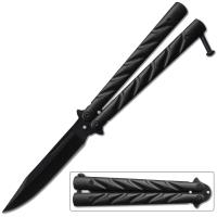 BF-128BK - Black Heavy Duty Butterfly Knife Drop Point Twister Handle