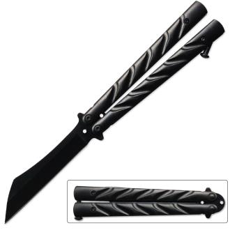 Black Heavy Duty Butterfly Knife Tanto Blade Twister Handle