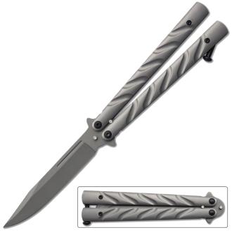 Metallic Gray Heavy Duty Butterfly Knife Drop Point Twister Handle