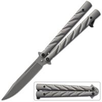 BF-128GY - Metallic Gray Heavy Duty Butterfly Knife Drop Point Twister Handle