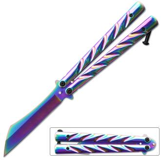 Rainbow Heavy Duty Butterfly Knife Tanto Twister Handle