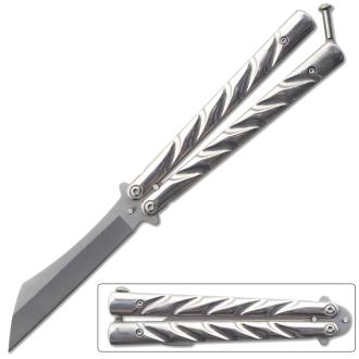 Gray Heavy Duty Butterfly Knife Tanto Blade Twister Handle