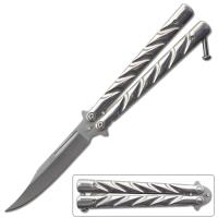 BF-128SL - Sliver Heavy Duty Butterfly Knife Drop Point Twister Handle