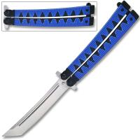 BF-150BL - Butterfly Knife Tanto Balisong  Knife Samurai Style Aluminum Handle Blue &amp; Black