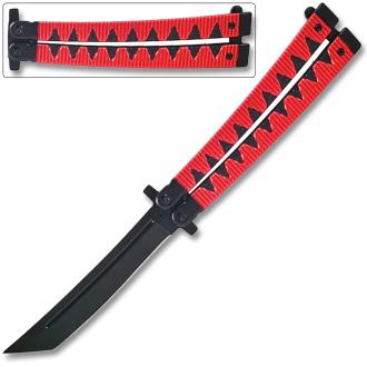 Butterfly Tanto Balisong Knife Samurai Style Aluminum Handle Red Black