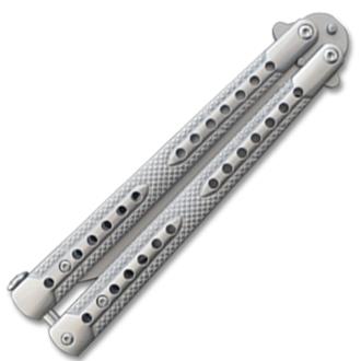 Swift Silver Balisong Two-Tone Titanium Coated Butterfly Knife Curved Blade