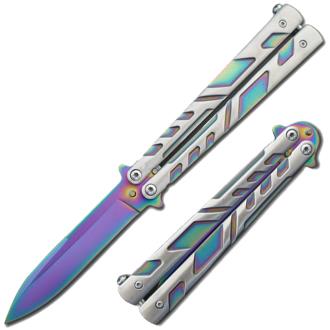 Swift Rainbow Spear Point Single Edge Blade Balisong Butterfly Knife