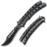 BF-203BK - Serrated Swift Balisong Knife Black Curved Blade