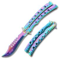 BF-203RB - Top Serrated Swift Titanium  Balisong  Two-Tone Titanium Coated Butterly Knife Curved Blade