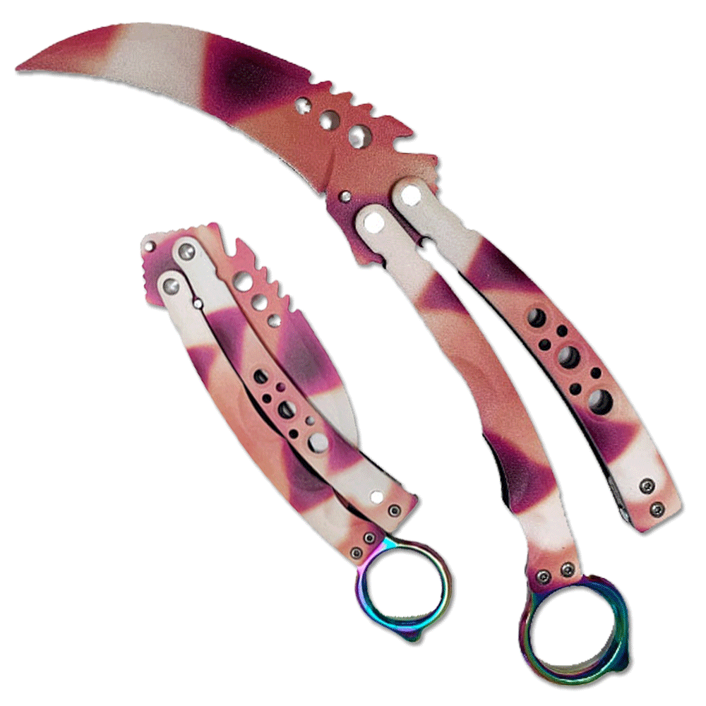 3 - pc. Tactical, Hunting, and Karambit Knife Set Collection - Pink Clouds