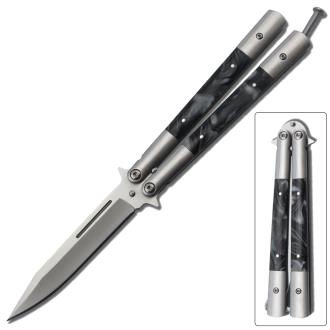 Balisong Butterfly Knife Black Pearl Handle