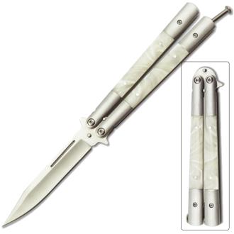 Balisong Butterfly Knife White Pearl Handle