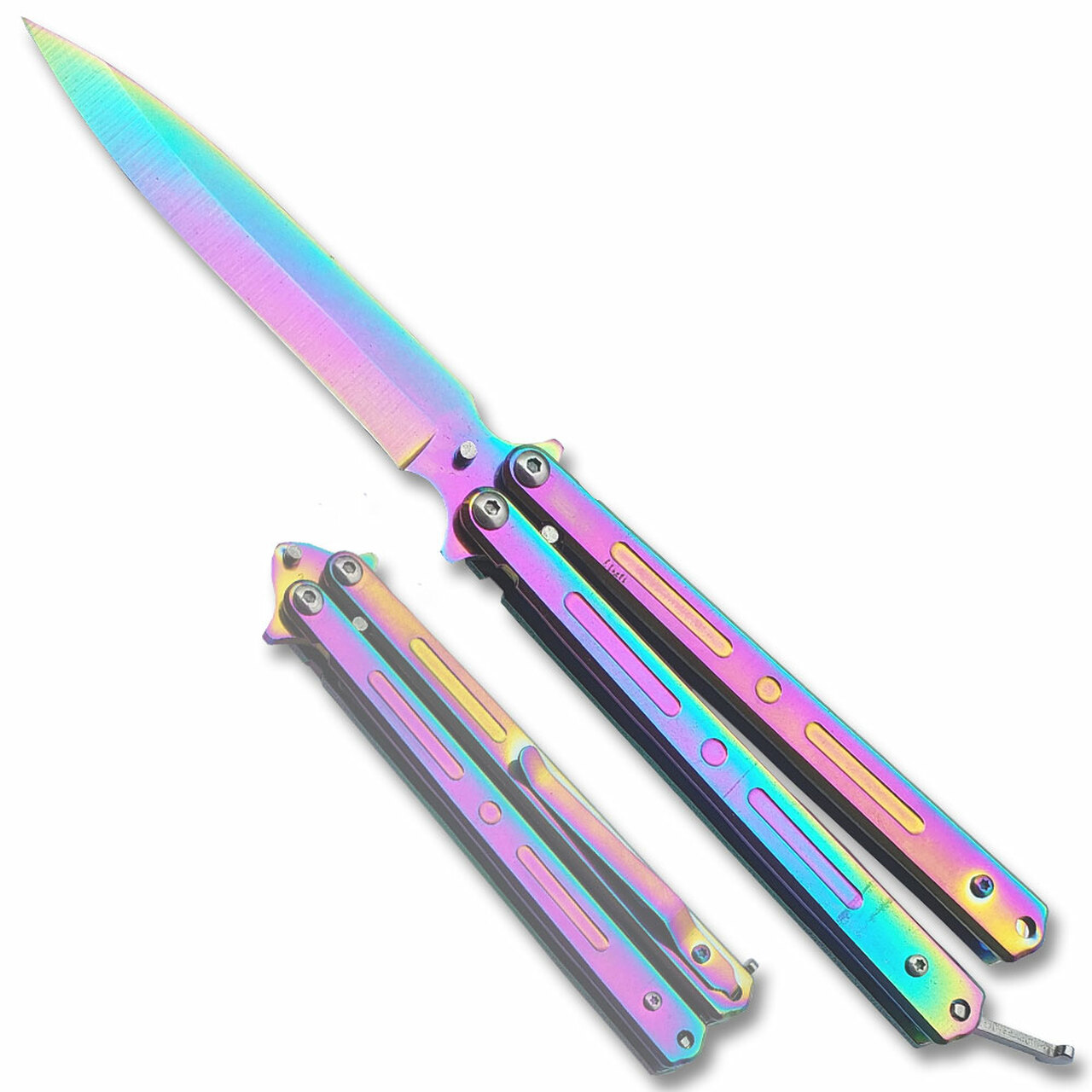 THIRD BUTTERFLY KNIFE RAINBOW PATTERN BLADE 11CM - Wicked Store