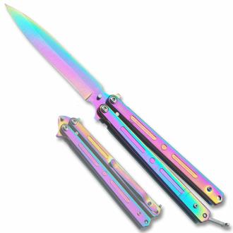 Unique Swift Rainbow Spear Point Single Edge Blade Balisong Butterfly Knife