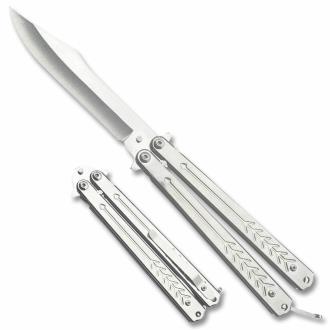 Balisong Butterfly Knife Drop Point Blade Silver