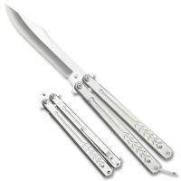 BF-908S - Balisong Butterfly Knife Drop Point Blade Silver