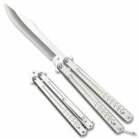 BF-908S - Balisong Butterfly Knife Drop point Blade Silver