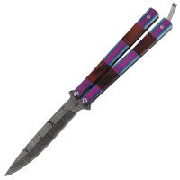 BF2273_D1 - Double Feature Damascus Steel Heavy Duty Fanning Butterfly Knife