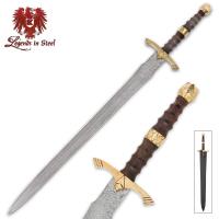 BK2876 - Legends in Steel Brass, Heartwood and Damascus Steel Sword