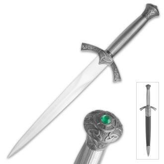 Celtic Dagger with Faux Emerald and Sheath