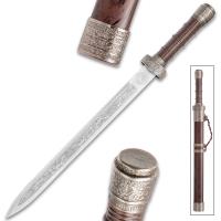 Bk3669 - Chinese Luck Dagger and Faux Wooden Scabbard