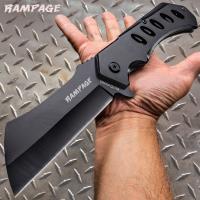 BK4728 - Rampage Black Cleaver Pocket Knife - Stainless Steel Blade