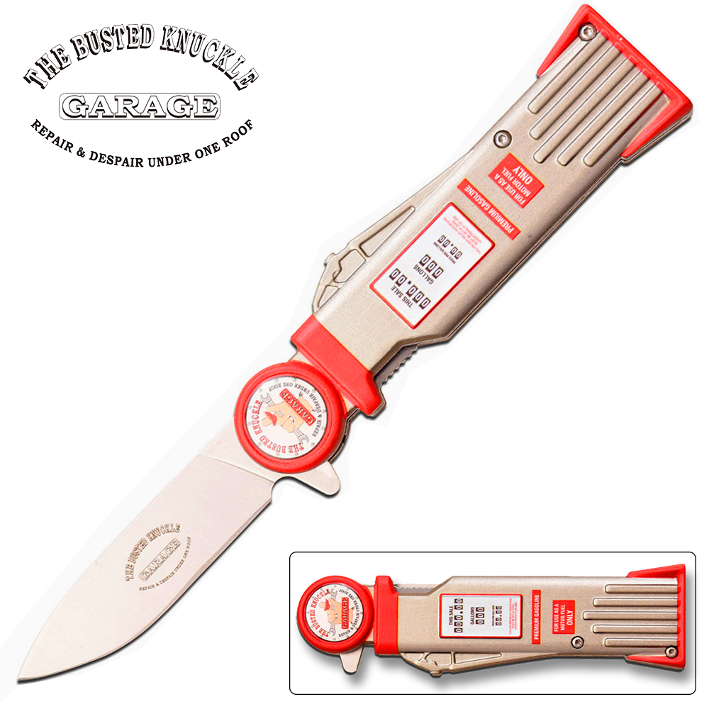 Busted Knuckle Garage Pocket Knife Gas Pump Design Spring Assisted Knife