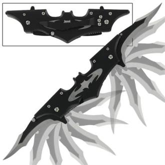 Double Bladed Spring Assisted Black Bat Pocket Knife
