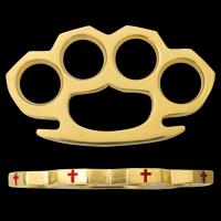 BR-249-CROSS-RD - Real Brass Knuckle Paper Weights with Cross Design Red