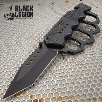 Black Folding Knuckle Knife - Stainless Steel Blade