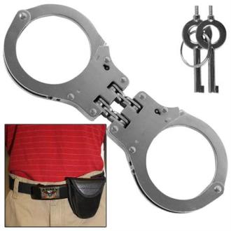 Busted High Security Authentic Double Hinged Nickel Handcuff AZ115WT - Swords Knives and Daggers Miscellaneous