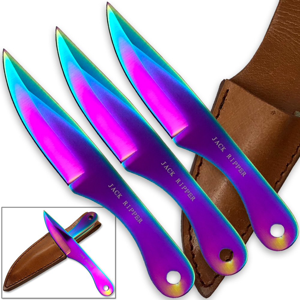 Jack Ripper Trinity Titanium Throwing Knives Set Coated Iridescent 6in