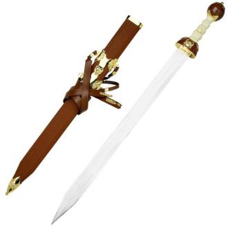 Maximus Roman Gladiator Sword Golden Medieval Gladius Leather Wrapped Scabbard