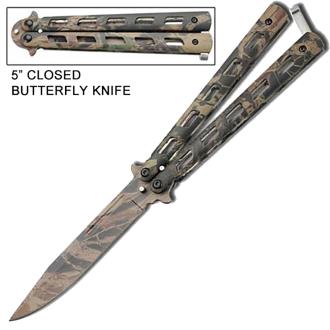 Monarch Tree Camo Balisong Butterfly Knife Camo Plain