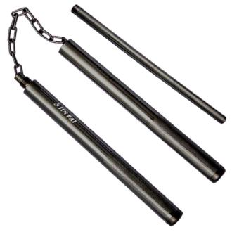 Chin Link Solid Black Steel Nunchaku & Night Stick