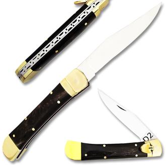 D2 Steel Lever Lock Auto Knife Buffalo Horn Handle