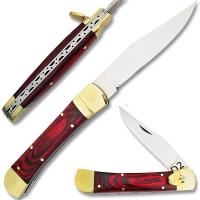 D-2008 - D 2 Steel  Lever Lock Auto Knife  Frost wood Handle