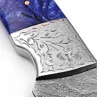 DF-200 - WHITE DEER Damascus Steel Knife Black &amp; Blue Buffalo Horn Handle