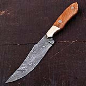 White Deer Damascus Steel Olive Wood Skinner Knife Brace Bolster
